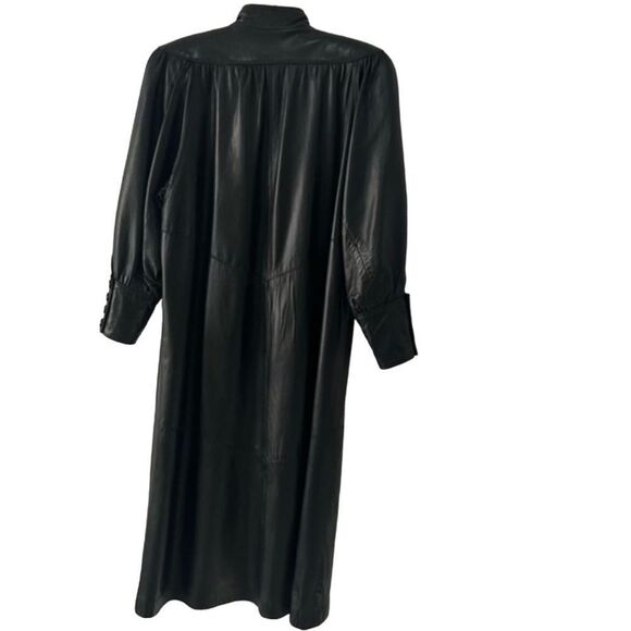 Vtg 80s Leather Coat Long Goth Whimsigoth Full Length Shoulder Pad Victorian L - Picture 9 of 15